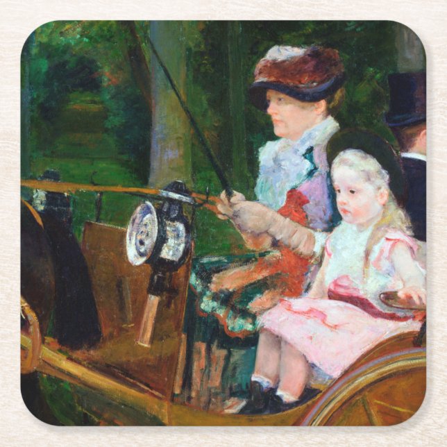 Girl Riding a Carriage, Mary Cassatt Square Paper Coaster (Front)