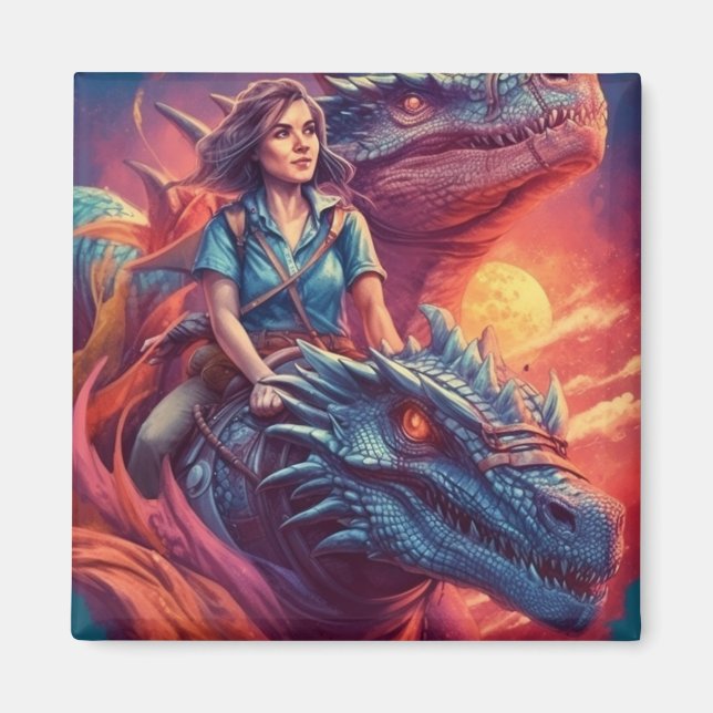  Girl Riding a Dragon on it Magnet (Front)