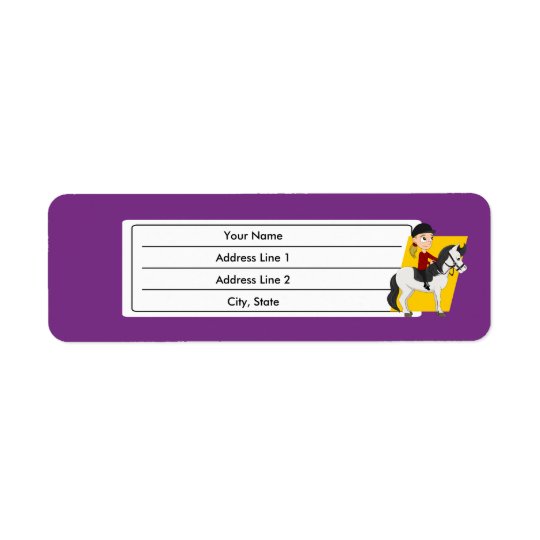Girl riding a horse cartoon return address label