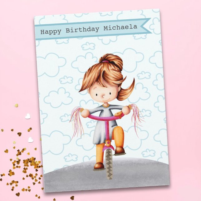 Girl Riding a Pink Bike Personalised Birthday  Card (Creator Uploaded)