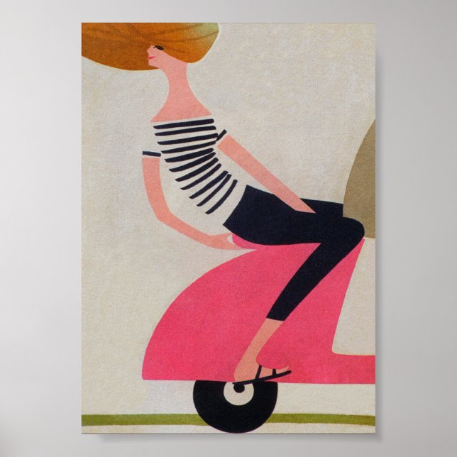 Girl Riding a Scooter Retro Vintage Poster (Front)