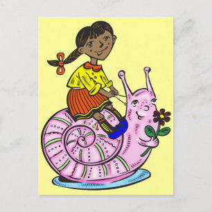 Girl Riding A Snail Postcard