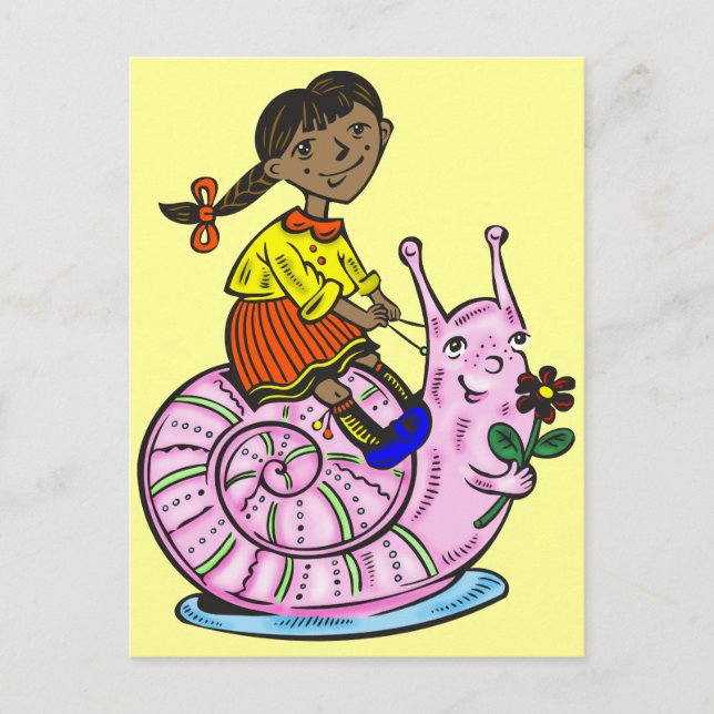 Girl Riding A Snail Postcard (Front)