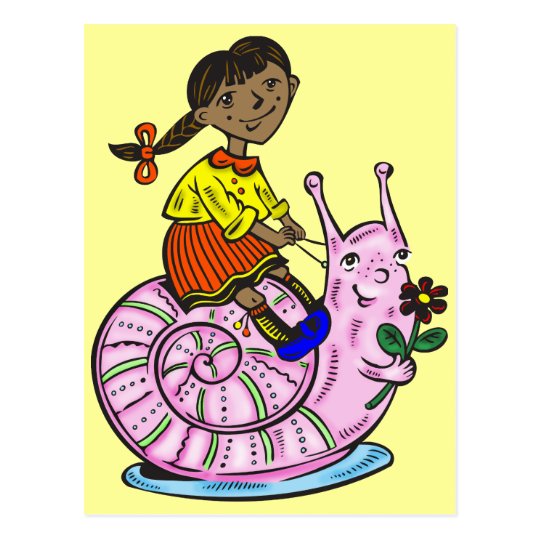 Girl Riding A Snail Postcard