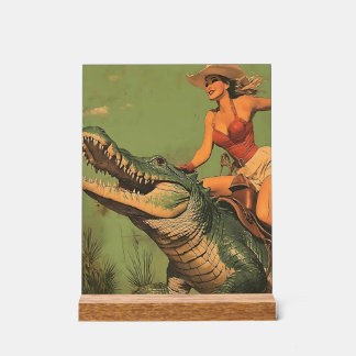 girl Riding Alligator  Acrylic Sign