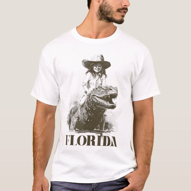 Girl Riding Alligator  Weird Florida Crocodile  T-Shirt (Front)