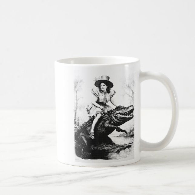Girl Riding Alligator _ Weird Funny Florida Crocod Coffee Mug (Right)