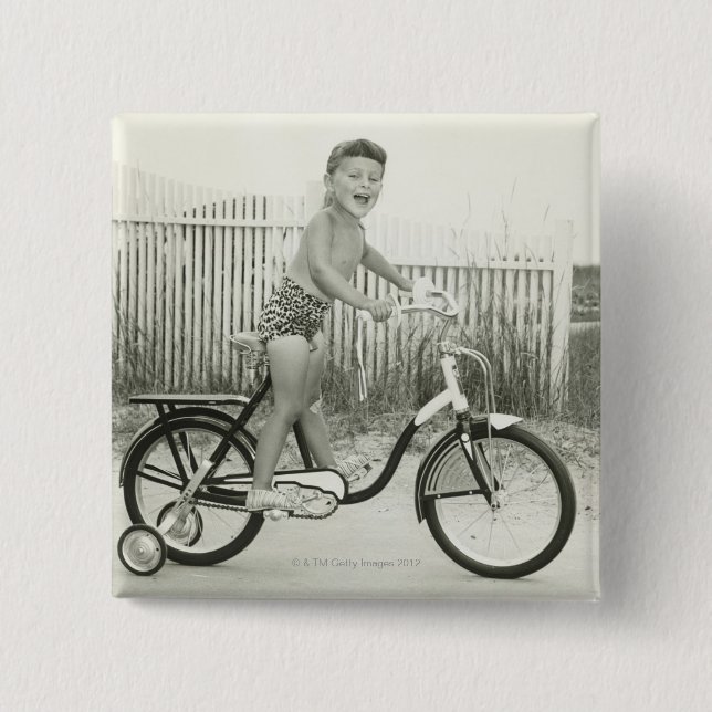Girl Riding Bicycle 15 Cm Square Badge (Front)