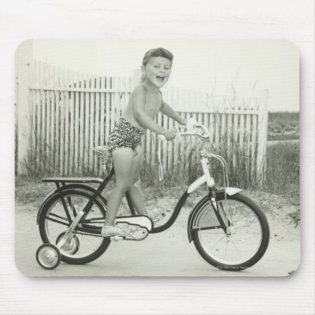 Girl Riding Bicycle Mouse Mat (Front)