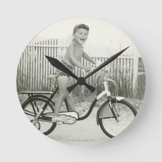 Girl Riding Bicycle Round Clock