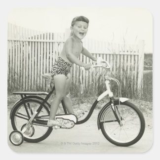 Girl Riding Bicycle Square Sticker