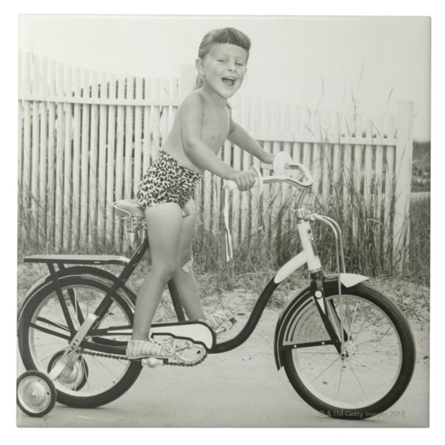 Girl Riding Bicycle Tile (Front)