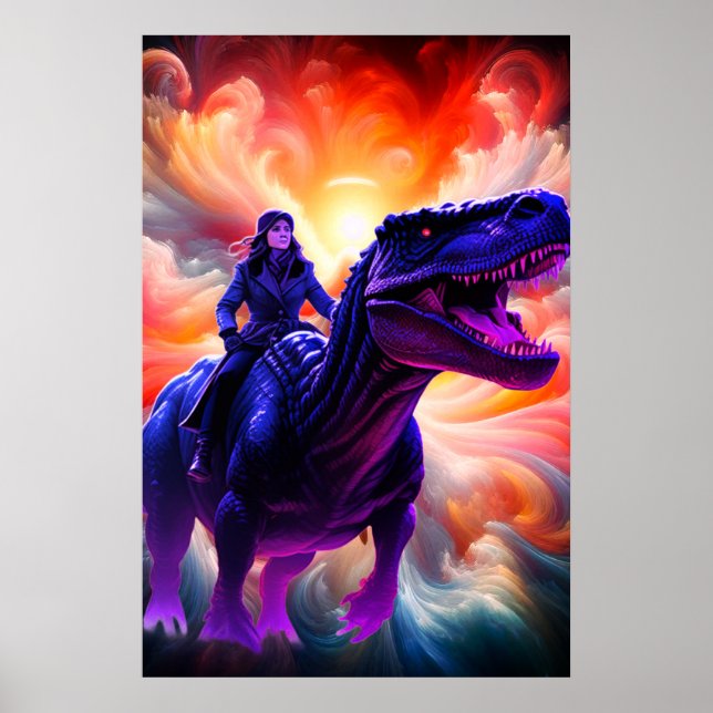 Girl Riding Dinosaur for Adults + Kid's Wall Room Poster (Front)