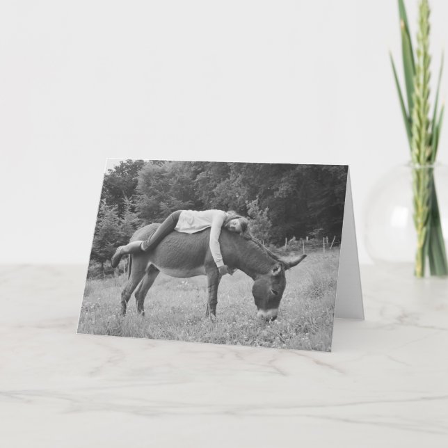 Girl Riding Donkey birthday card (Front)