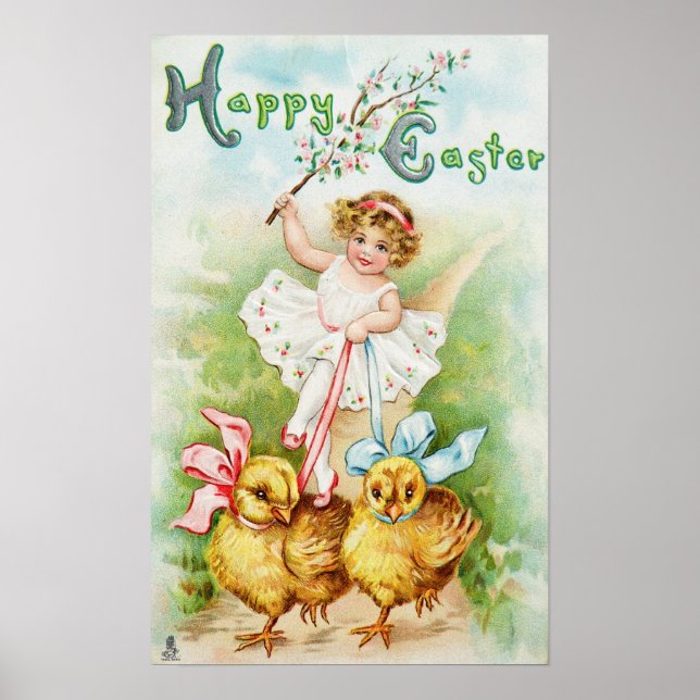 Girl Riding Easter Chicks Poster (Front)