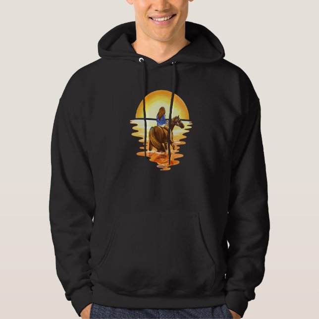 Girl Riding Horse Over Sunset Designtimeless Horse Hoodie (Front)