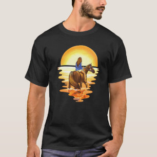 Girl Riding Horse Over Sunset Designtimeless Horse T-Shirt