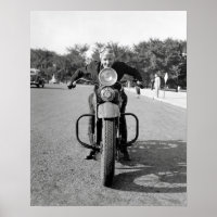 Girl Riding Motorcycle, 1937. Vintage Photo