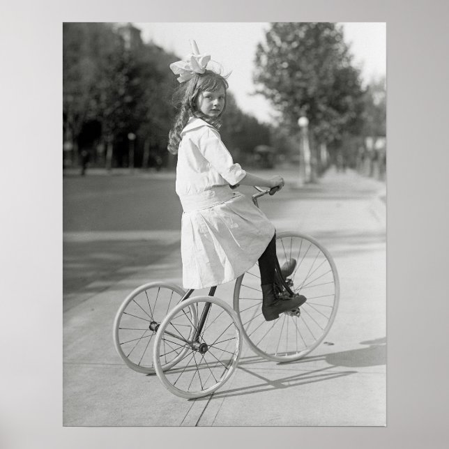 Girl Riding Tricycle, 1917. Vintage Photo Poster (Front)