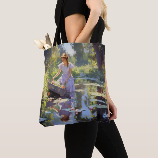 Girl River Impressionism Tote Bag (Close Up)