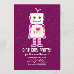 Girl Robot Birthday Invitations