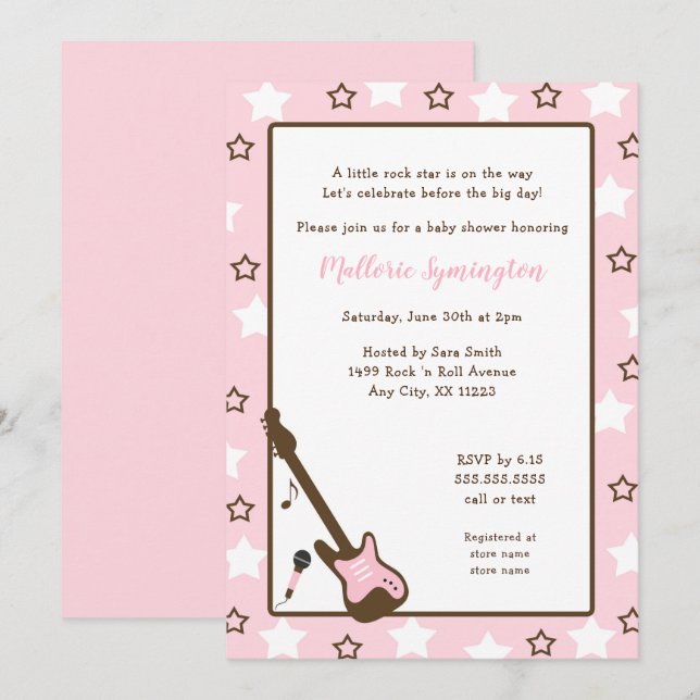 Girl Rock Star Baby Shower Invitation (Front/Back)