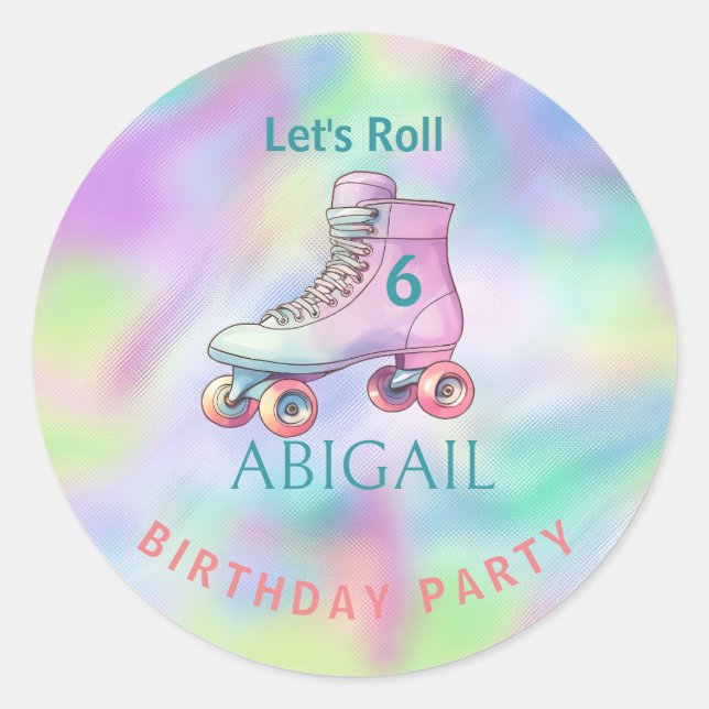 Girl Roller Skating Birthday Party Classic Round Sticker (Front)