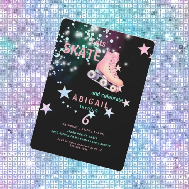  Girl Roller Skating Black & Neon Birthday Party Invitation (Creator Uploaded)