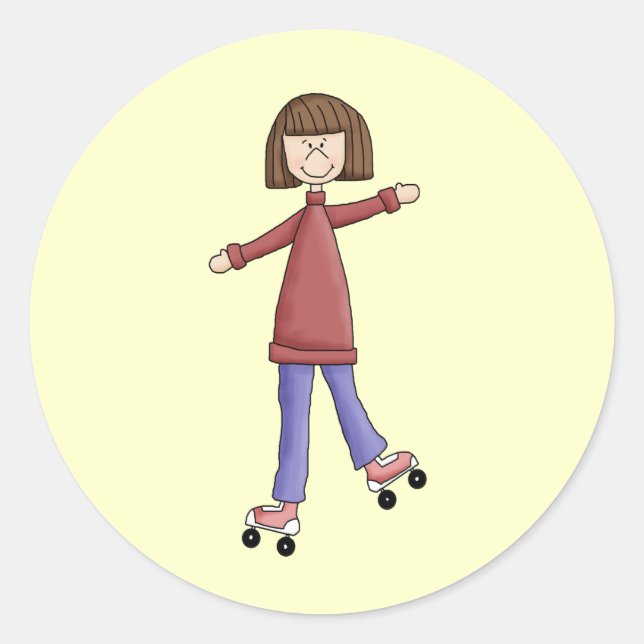 Girl Rollerskating Classic Round Sticker (Front)