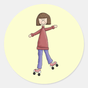 Girl Rollerskating Classic Round Sticker