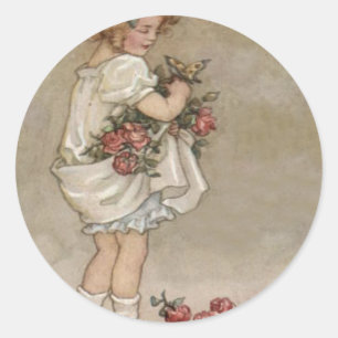 Girl Rose Butterfly Birthday Classic Round Sticker