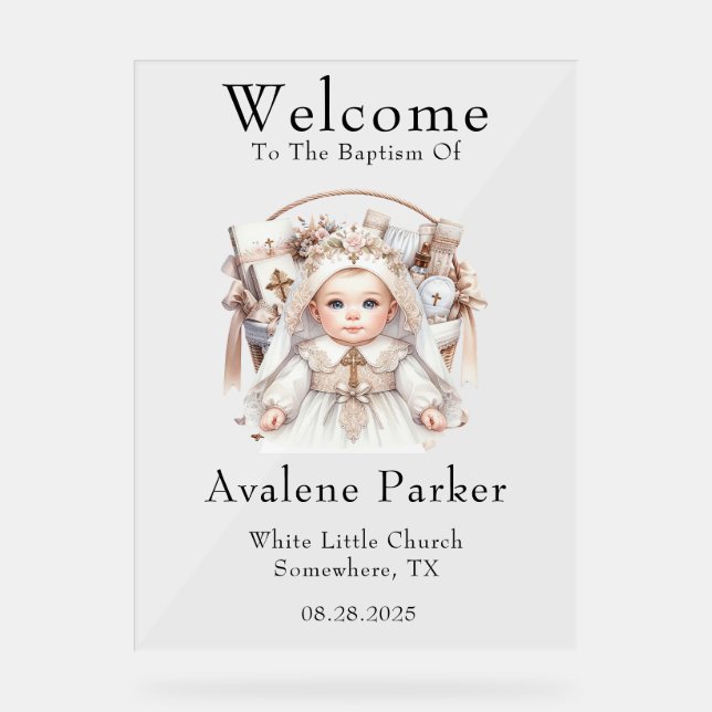 Girl Rose Gold Basket Baptism Welcome Sign (Front)