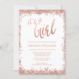 Girl Rose Gold Faux Glitter Baby Shower Invitation