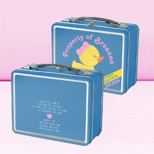Girl Rubber Duck 1st Birthday Time Capsule Metal Lunch Box