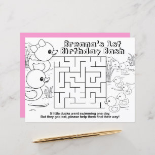 Girl Rubber Duck Birthday Maze Activity Placemats