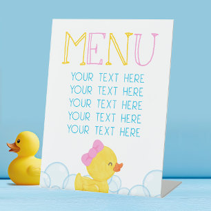 Girl Rubber Duck Birthday or Baby Shower Menu Pedestal Sign