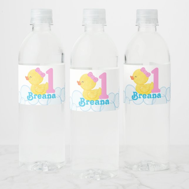 Girl Rubber Duck Personalised Water Bottle Labels (Bottles)