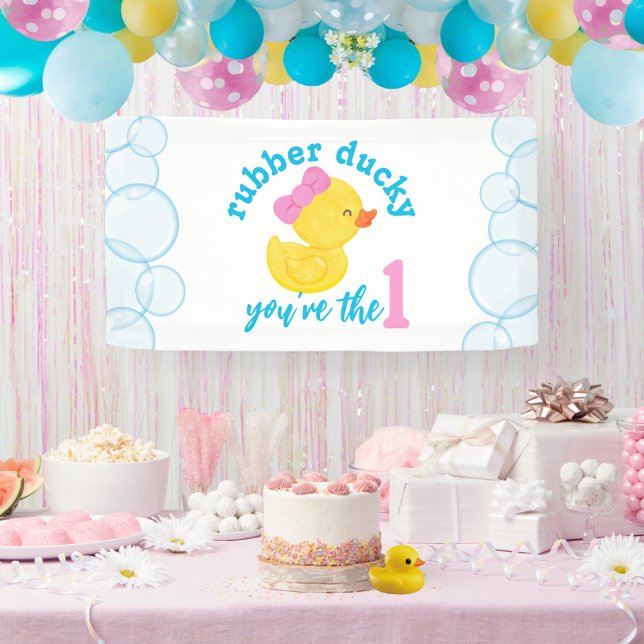 Girl Rubber Ducky 1st Birthday Party Banner (Girl Rubber Ducky 1st Birthday Party Banner for Duck Party Decorations)