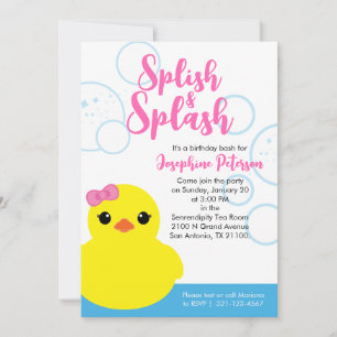 Girl Rubber Ducky Birthday Party Evite or Print Invitation
