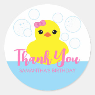 Girl Rubber Ducky Birthday Party Favour Classic Round Sticker