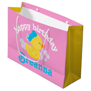 Girl Rubber Ducky Personalised Birthday Large Gift Bag