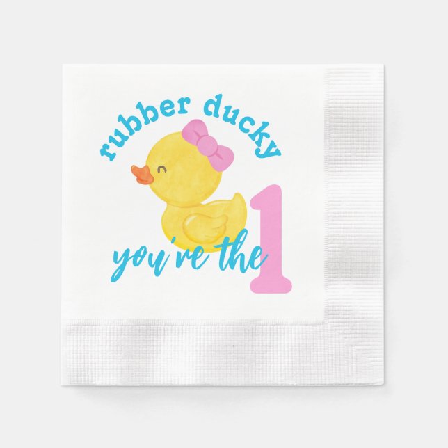 Girl Rubber Ducky You're the One First Birthday Napkin (Front)