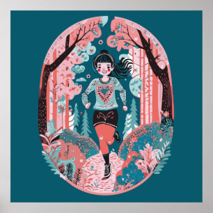 Girl running in the park poster