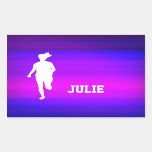 Girl Running; Vibrant Violet Blue and Magenta Rectangular Sticker