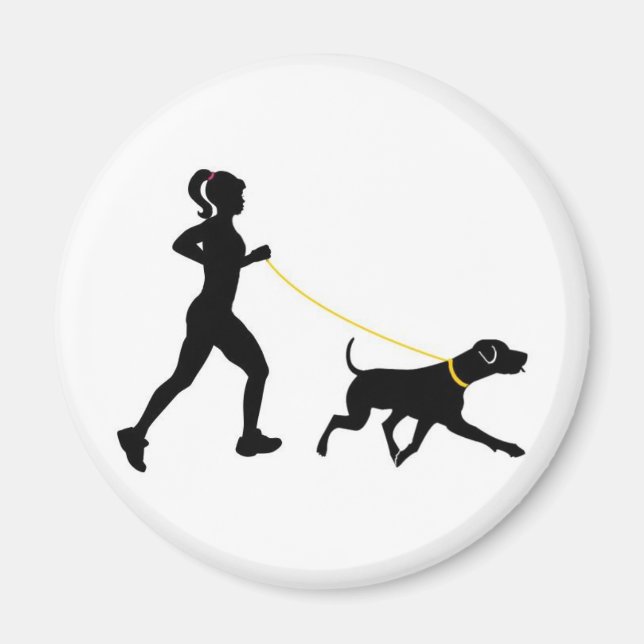 Girl running with her dog magnet (Front)