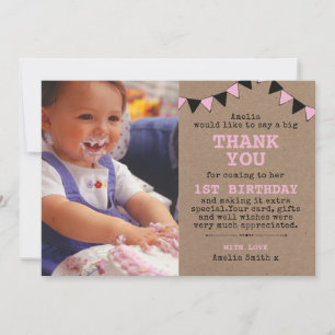 Girl rustic birthday thank you card