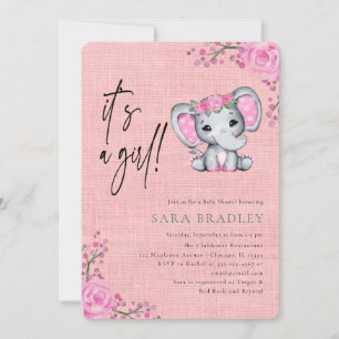 Girl Rustic burlap elephant flowers baby shower  Invitation