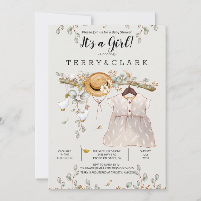 Girl Rustic Farm Country Baby Shower Invitation (Front)