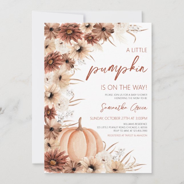 Girl Rustic Little Pumpkin Baby Shower Invitation (Front)