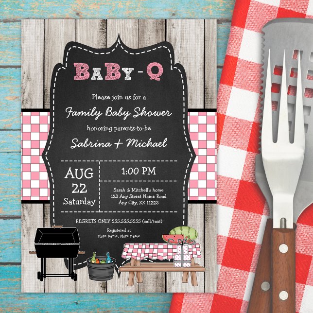 Girl Rustic Wood Family Baby Q Shower Invitation (Creator Uploaded)